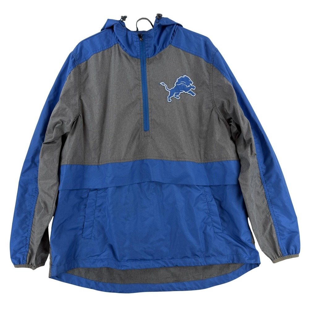 Detroit Lions Jacket‎ Mens XL Blue Gray NFL Football Hood Windbreaker NFL Anorak